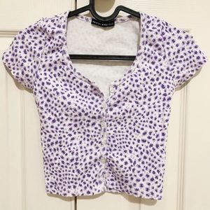 Purple cheetah print zelly top by brandy. ISO